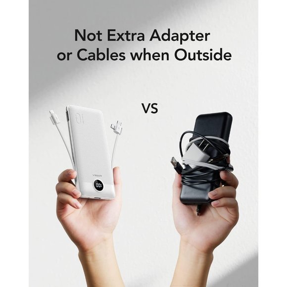 Power Bank for iPhone Built in Cables Fast Charging USB C Slim 10000 - Picture 7 of 9